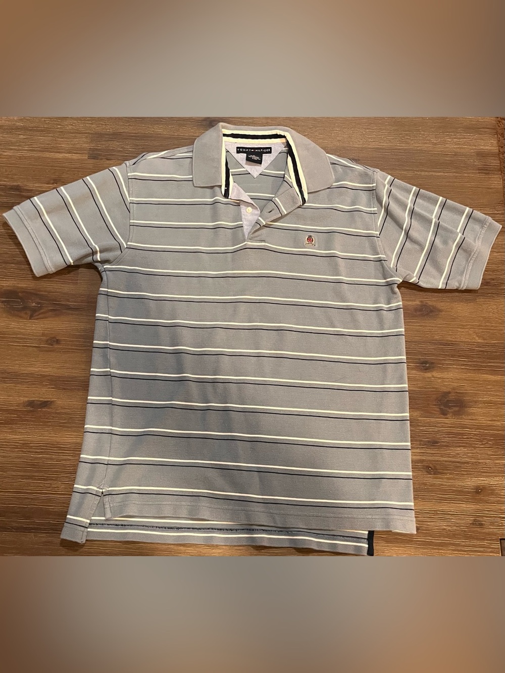 Tommy Hilfiger Light Blue Striped Polo with Navy & White Accents